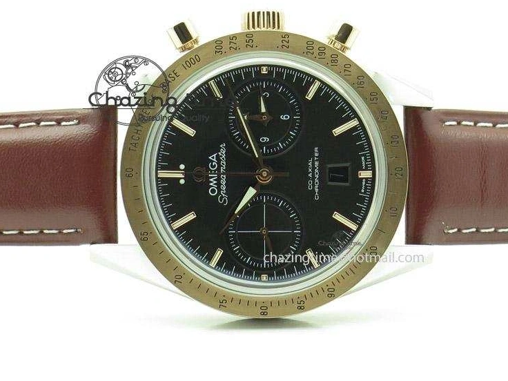 0205 Speedmaster ’57 SS Chrono AXF Best Edition RG Bezel Black Dial on Brown Leather Strap A Sustainable 8282